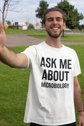 Ask me about microbiology, White, Men's Short Sleeve Round Neck T-shirt 00277