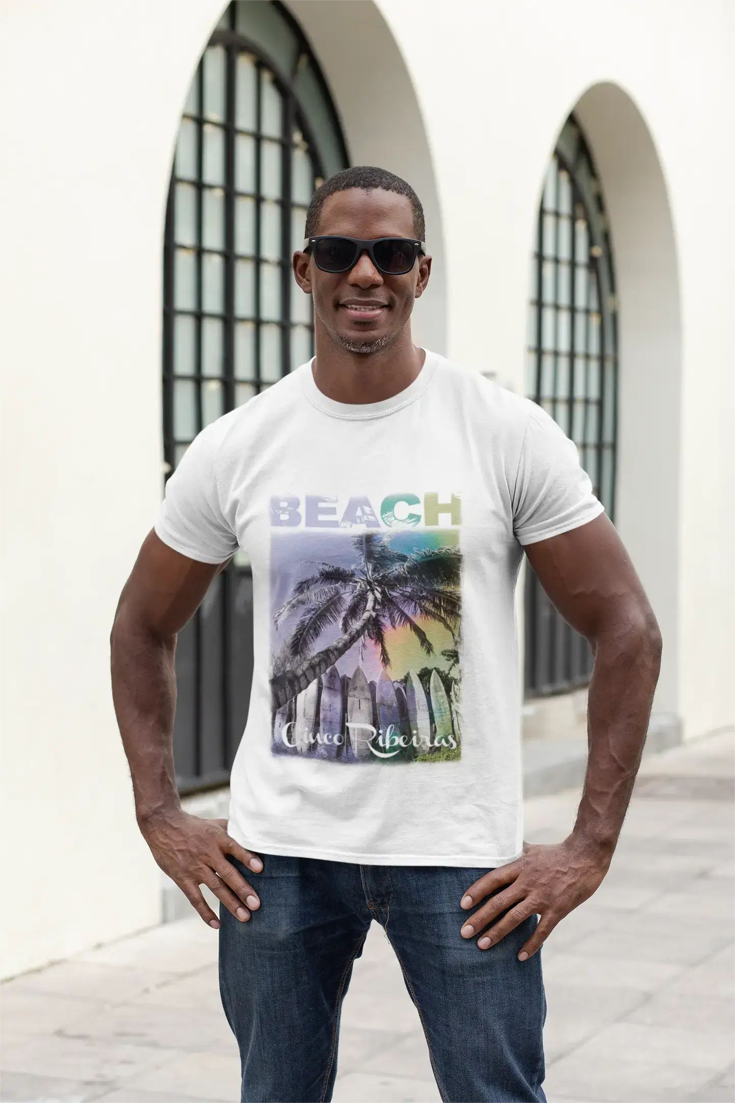 Cinco Ribeiras, Beach Palm, white, Men's Short Sleeve Round Neck T-shirt