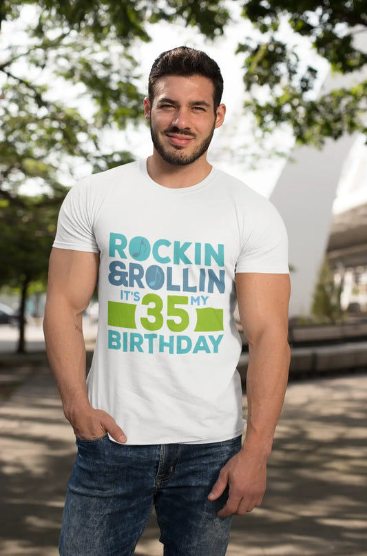 Rockin&Rollin 35, White, Men's Short Sleeve Round Neck T-shirt 00339
