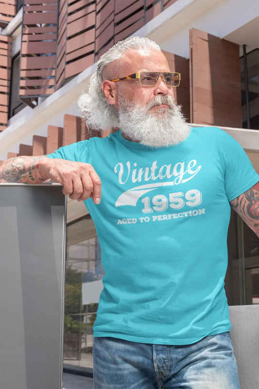 1959 Vintage Aged to Perfection, Bleu, T-shirt à manches courtes et col rond pour homme 00291