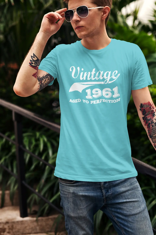 1961 Vintage Aged to Perfection, Bleu, T-shirt à manches courtes et col rond pour homme 00291