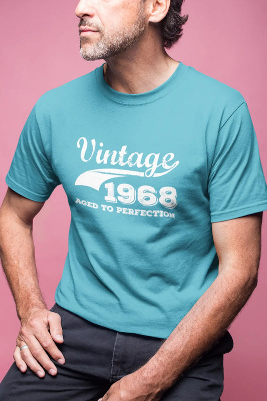 1968 Vintage Aged to Perfection, Bleu, T-shirt à manches courtes et col rond pour homme 00291