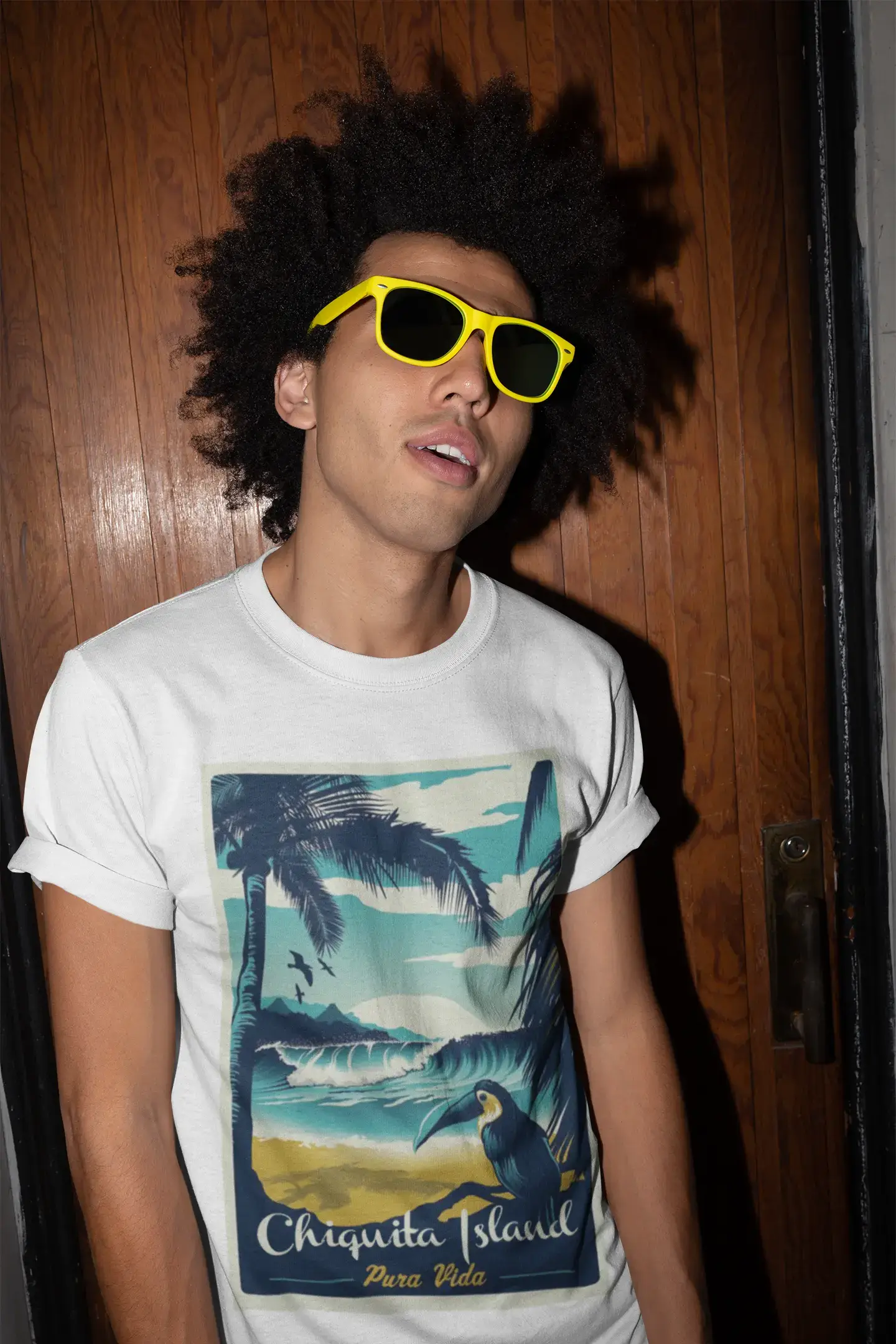 Chiquita Island, Pura Vida, Beach Name, Blanc , T-shirt manches courtes col rond homme 00292