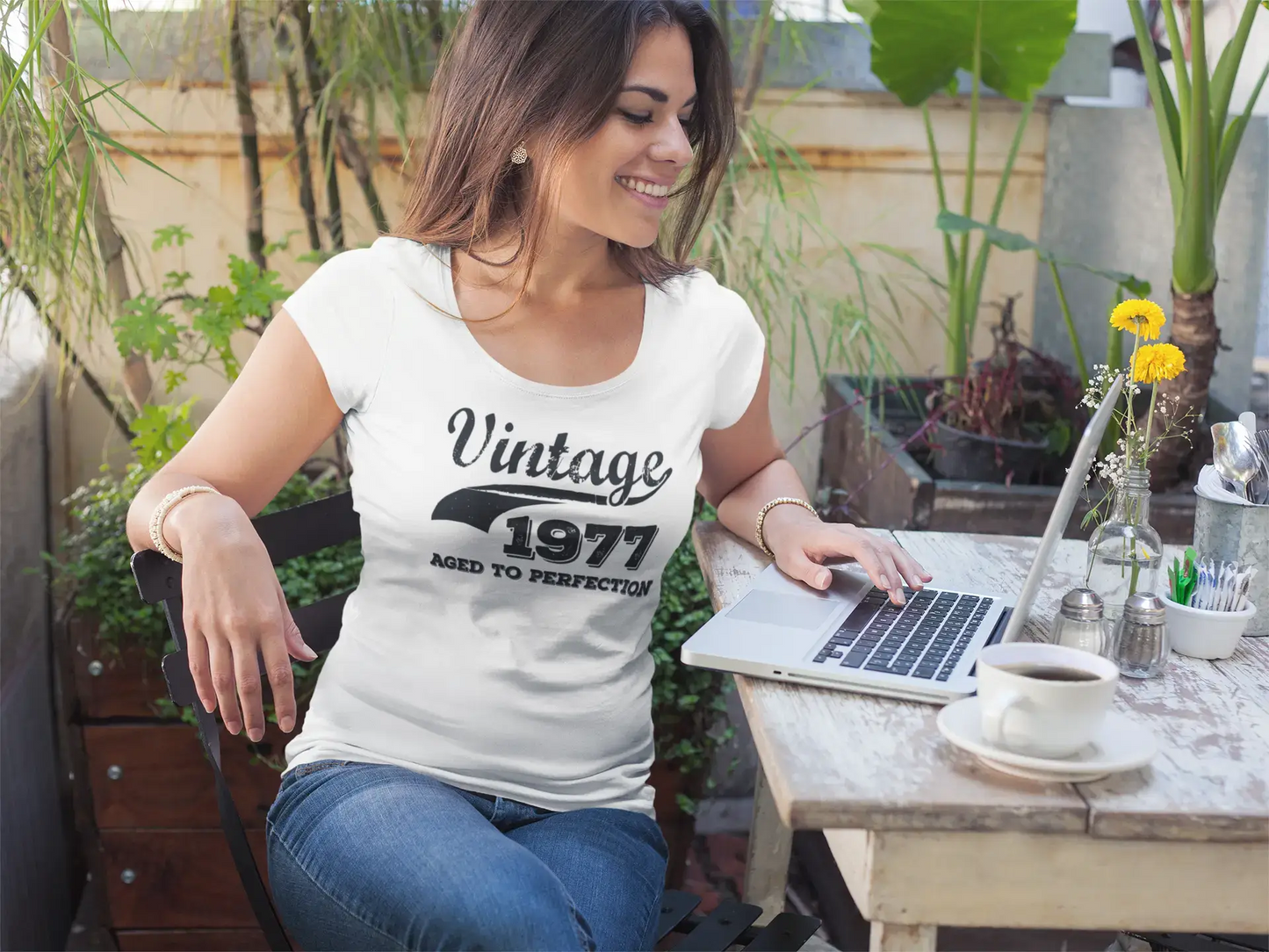 Vintage Aged To Perfection 1977, White, Women's Short Sleeve Round Neck T-shirt, gift t-shirt 00344