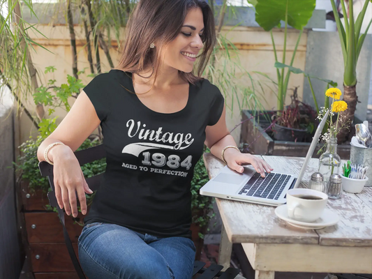 Vintage Aged to Perfection 1984, Black, Women's Short Sleeve Round Neck T-shirt, gift t-shirt 00345