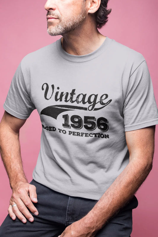 Vintage Aged to Perfection 1956, Gris, T-shirt à manches courtes et col rond pour hommes, t-shirt cadeau 00346