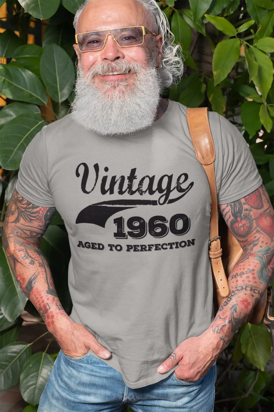 Vintage Aged to Perfection 1960, Gris, T-shirt à manches courtes et col rond pour hommes, t-shirt cadeau 00346