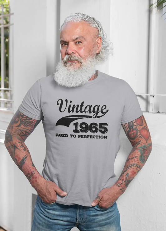 Vintage Aged to Perfection 1965, Gris, T-shirt à manches courtes et col rond pour hommes, t-shirt cadeau 00346