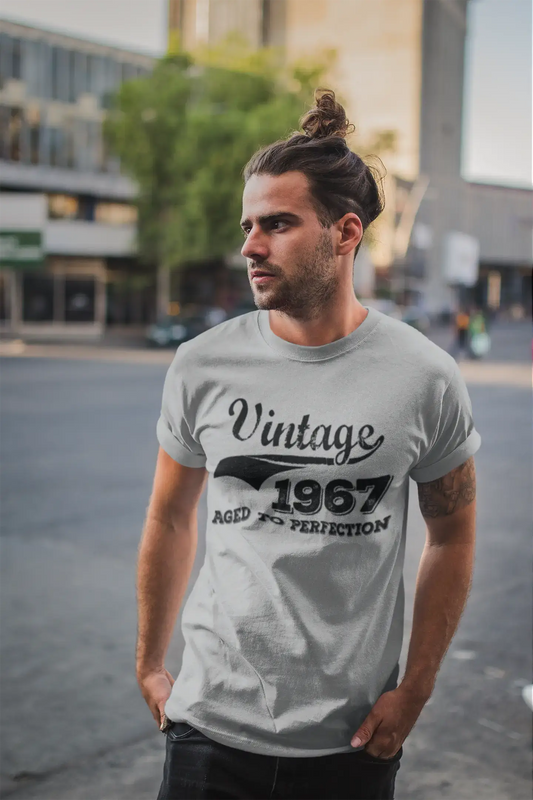 Vintage Aged to Perfection 1967, Gris, T-shirt à manches courtes et col rond pour hommes, t-shirt cadeau 00346