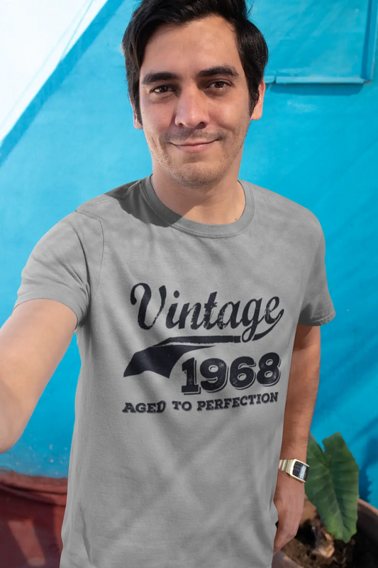 Vintage Aged to Perfection 1968, Gris, T-shirt à manches courtes et col rond pour hommes, t-shirt cadeau 00346