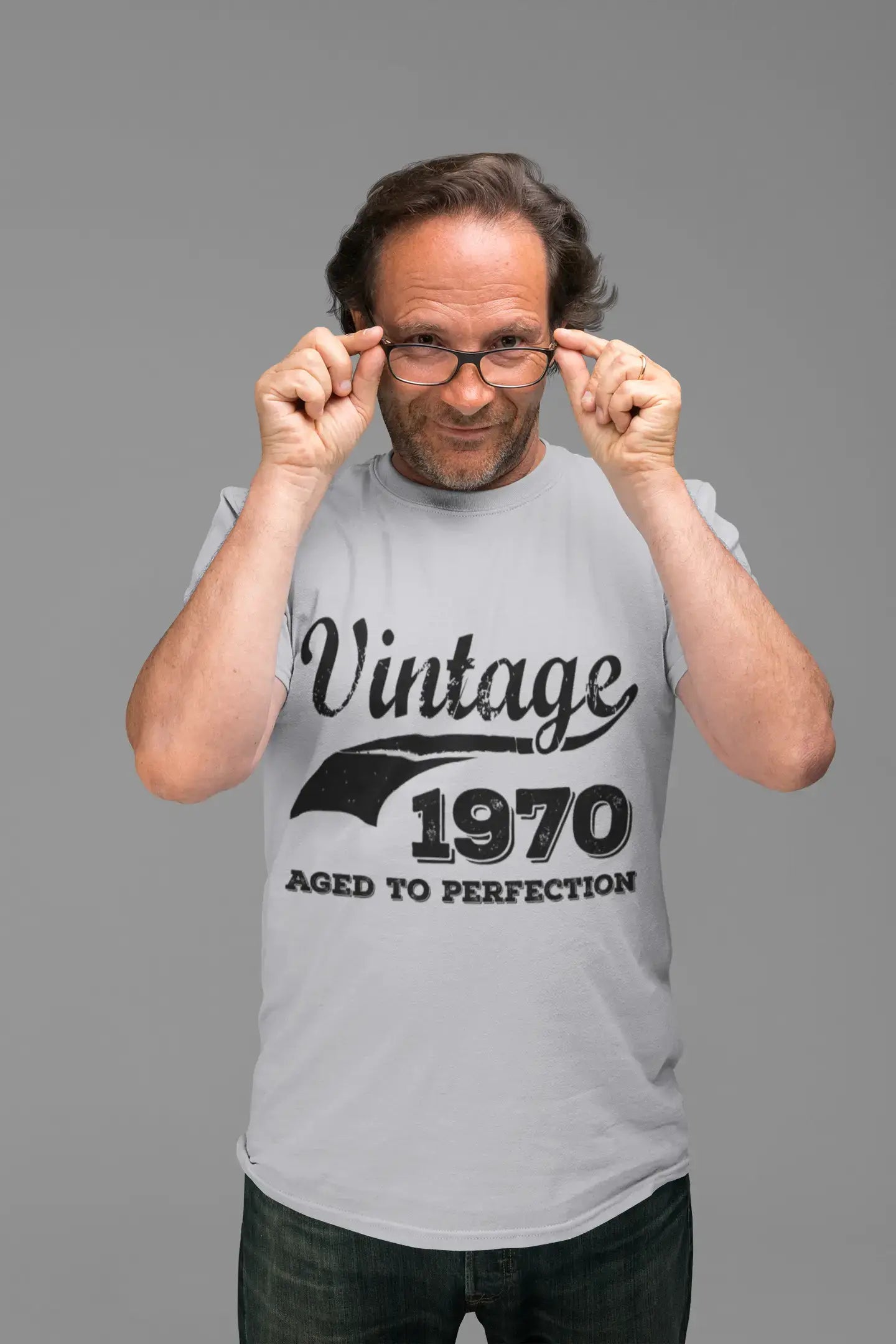 Vintage Aged to Perfection 1970, Grey, Men's Short Sleeve Round Neck T-shirt, gift t-shirt 00346