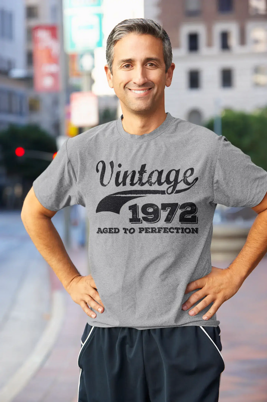 Vintage Aged to Perfection 1972, Grau, Herren-Kurzarm-Rundhals-T-Shirt, Geschenk-T-Shirt 00346