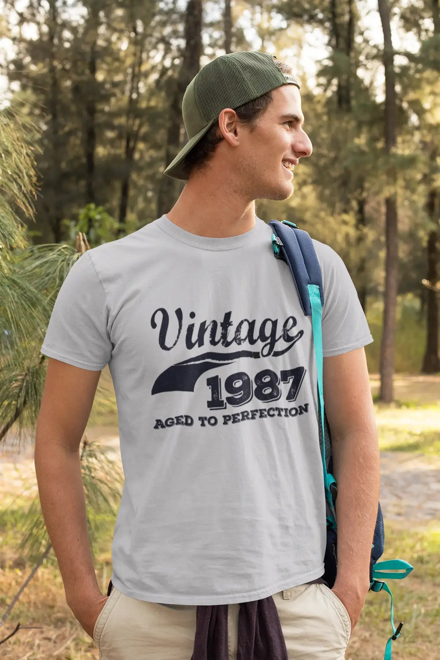 Vintage Aged to Perfection 1987, Grau, Herren-Kurzarm-Rundhals-T-Shirt, Geschenk-T-Shirt 00346