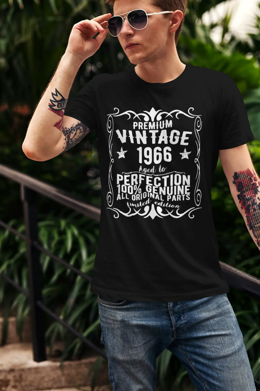 Premium Vintage Jahr 1966, Schwarz, Kurzarm-Rundhals-T-Shirt für Herren, Geschenk-T-Shirt 00347