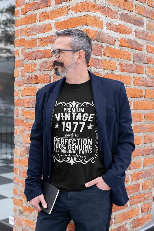 Premium Vintage année 1977, noir, T-shirt à manches courtes et col rond pour hommes, t-shirt cadeau 00347