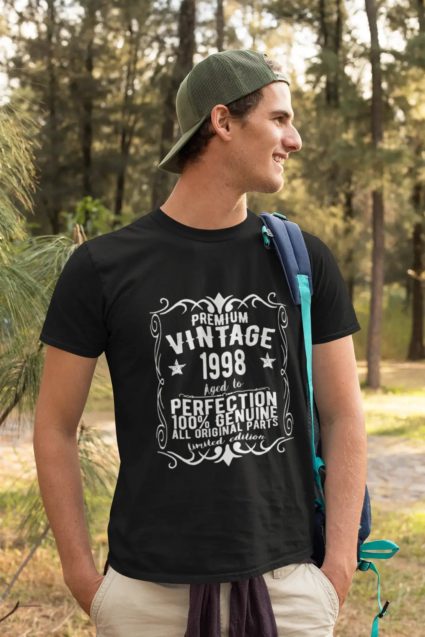Premium Vintage Jahr 1998, Schwarz, Kurzarm-Rundhals-T-Shirt für Herren, Geschenk-T-Shirt 00347
