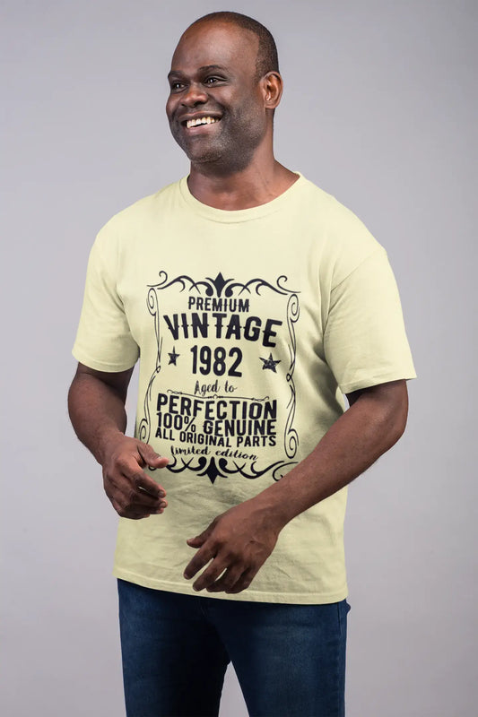 Premium Vintage année 1982, jaune pâle, T-shirt à manches courtes et col rond pour hommes, t-shirt cadeau 00348