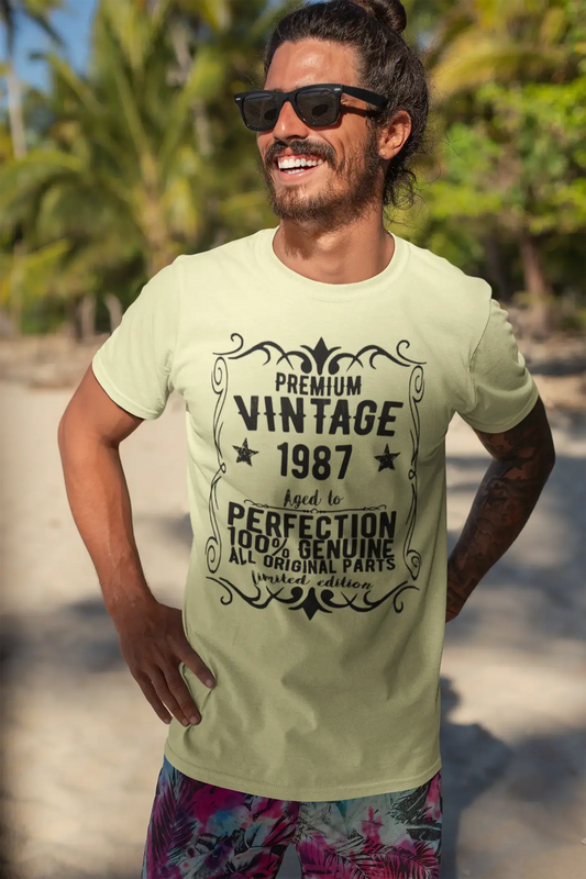Premium Vintage Year 1987, Pale Yellow, Men's Short Sleeve Round Neck T-shirt, gift t-shirt 00348