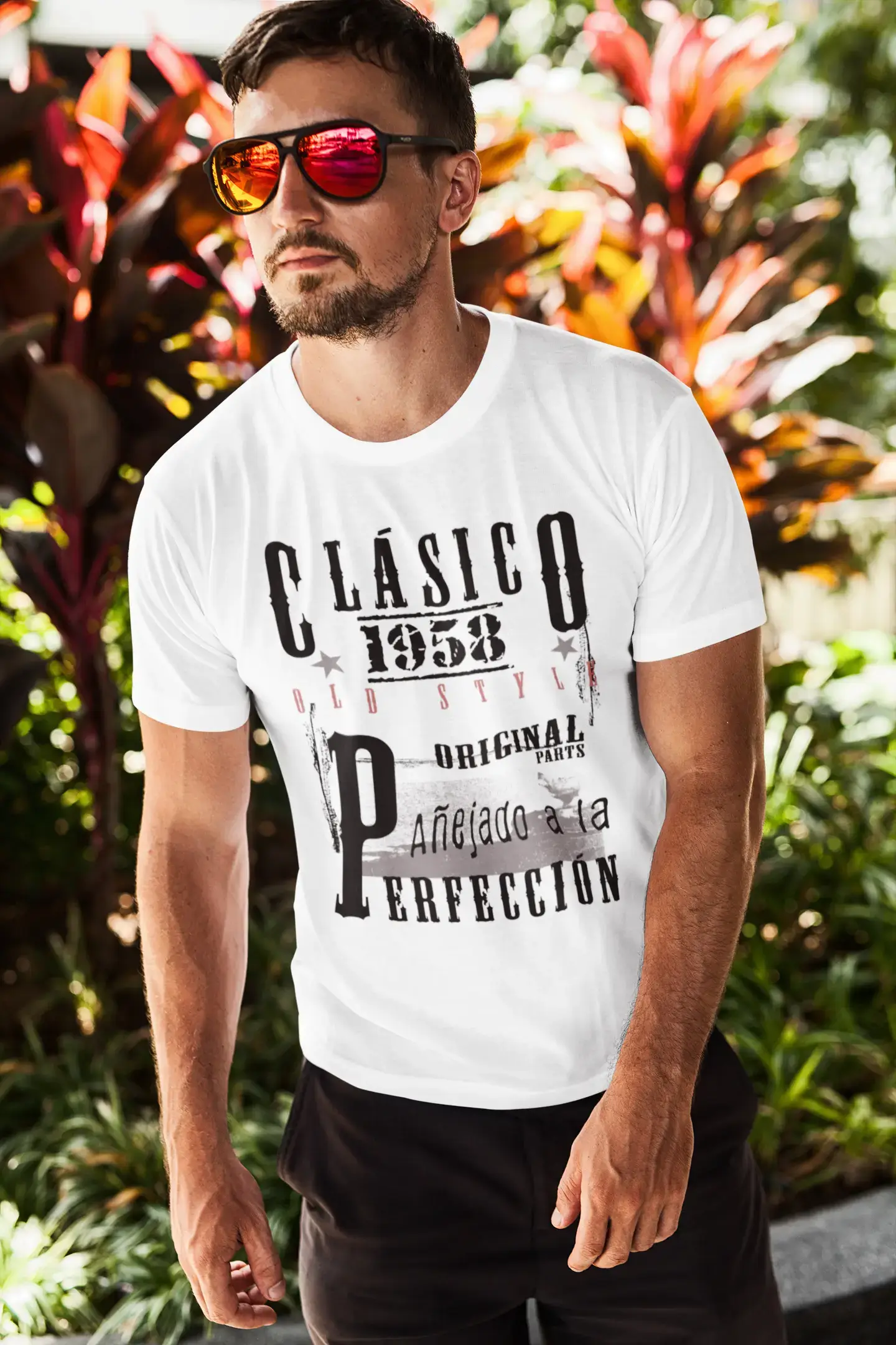 Aged To Perfection, Spanisch, 1958, Weiß, Herren-Kurzarm-Rundhals-T-Shirt, Geschenk-T-Shirt 00361