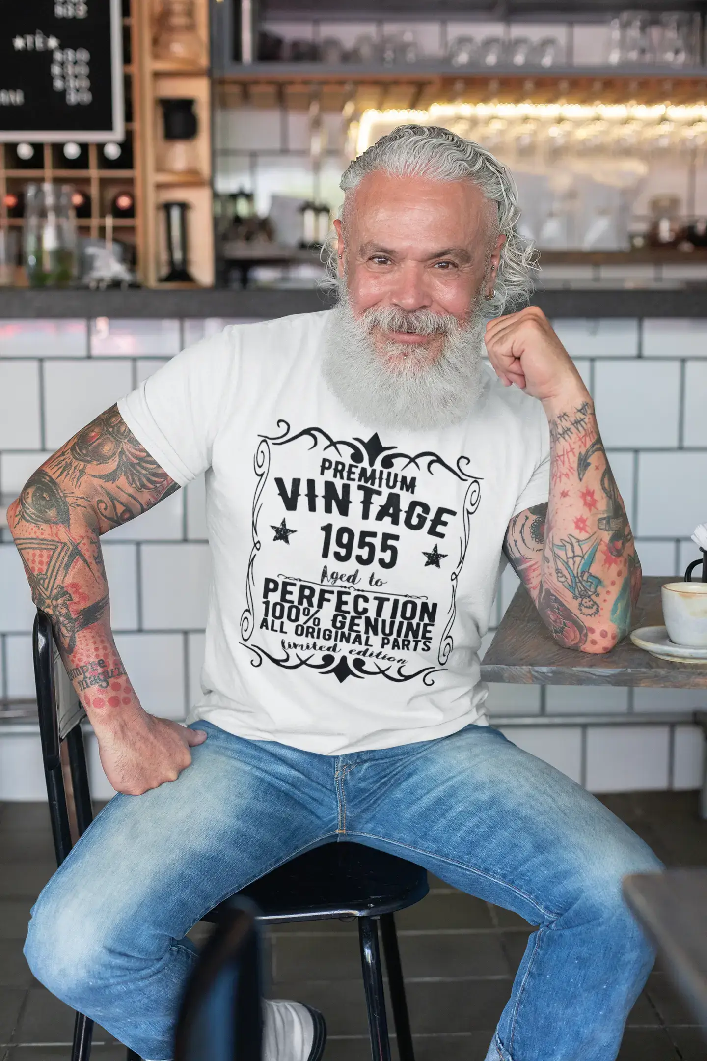 Premium Vintage Jahr 1955, Weiß, Kurzarm-Rundhals-T-Shirt für Herren, Geschenk-T-Shirt 00349