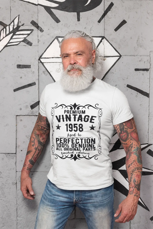 Premium Vintage année 1958, blanc, T-shirt à manches courtes et col rond pour hommes, t-shirt cadeau 00349