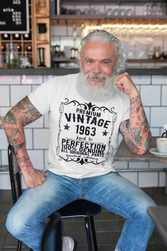 Premium Vintage année 1963, blanc, T-shirt à manches courtes et col rond pour hommes, t-shirt cadeau 00349