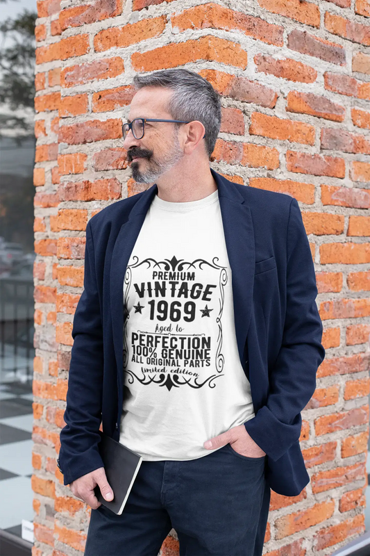 Premium Vintage Jahr 1969, Weiß, Kurzarm-Rundhals-T-Shirt für Herren, Geschenk-T-Shirt 00349