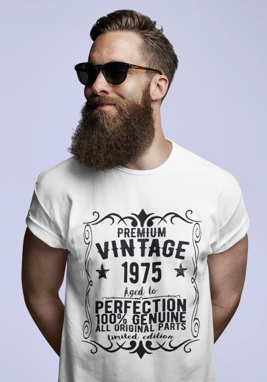 Premium Vintage Jahr 1975, Weiß, Kurzarm-Rundhals-T-Shirt für Herren, Geschenk-T-Shirt 00349