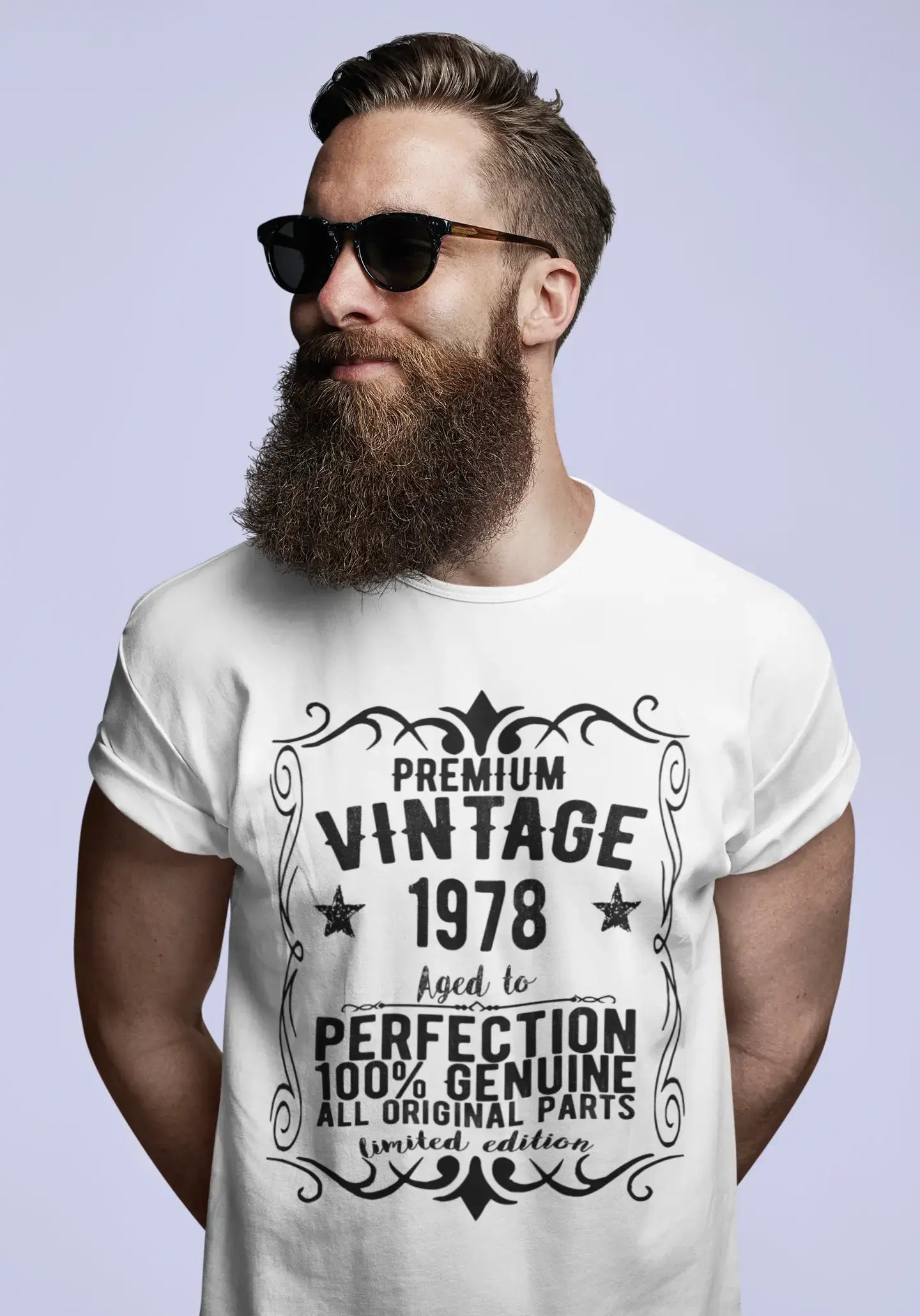 Premium Vintage année 1978, blanc, T-shirt à manches courtes et col rond pour hommes, t-shirt cadeau 00349