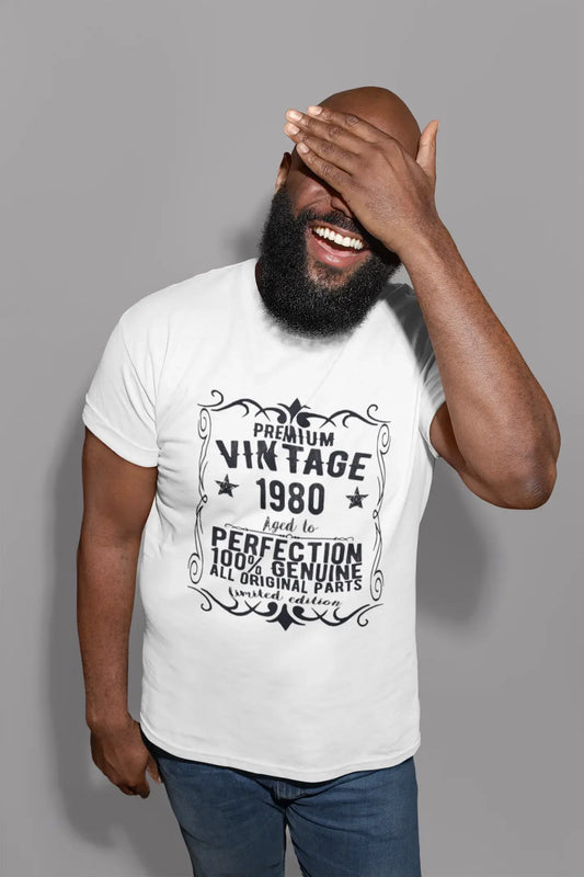 Premium Vintage année 1980, blanc, T-shirt à manches courtes et col rond pour hommes, t-shirt cadeau 00349