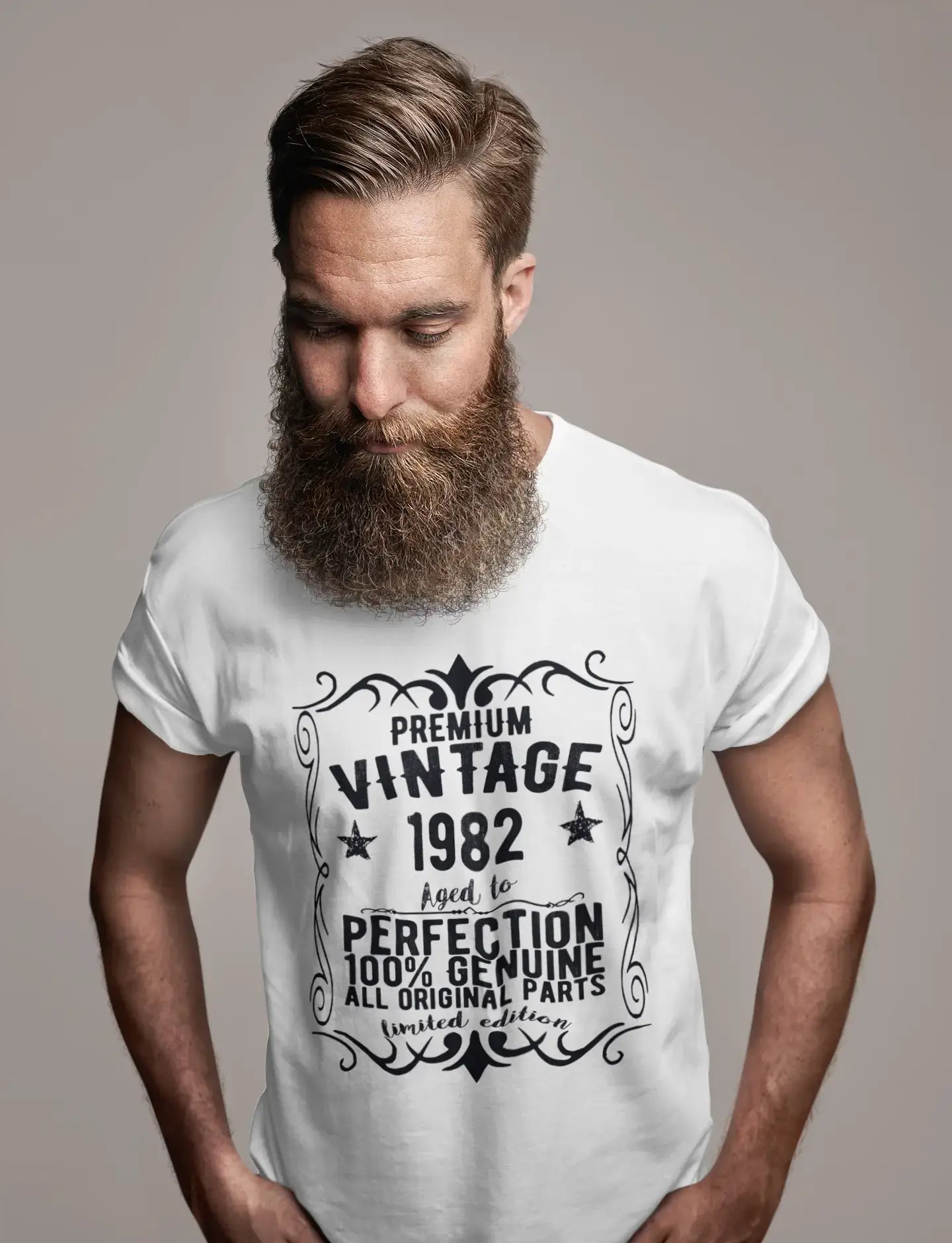 Premium Vintage Jahr 1982, Weiß, Kurzarm-Rundhals-T-Shirt für Herren, Geschenk-T-Shirt 00349