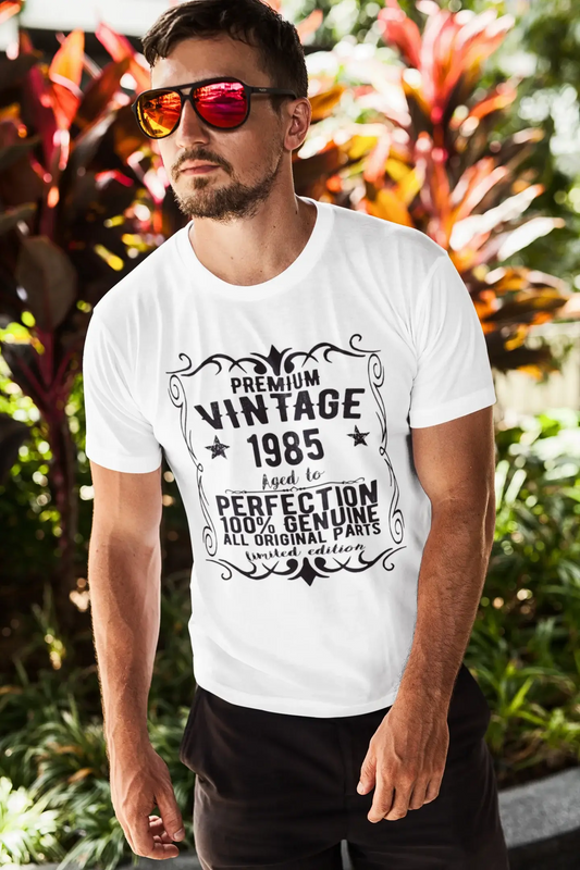 Premium Vintage Jahr 1985, Weiß, Kurzarm-Rundhals-T-Shirt für Herren, Geschenk-T-Shirt 00349