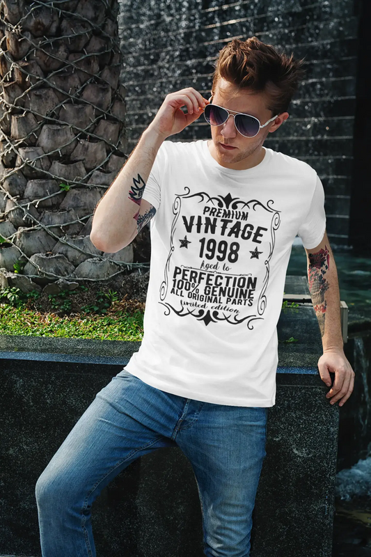 Premium Vintage Jahr 1998, Weiß, Kurzarm-Rundhals-T-Shirt für Herren, Geschenk-T-Shirt 00349
