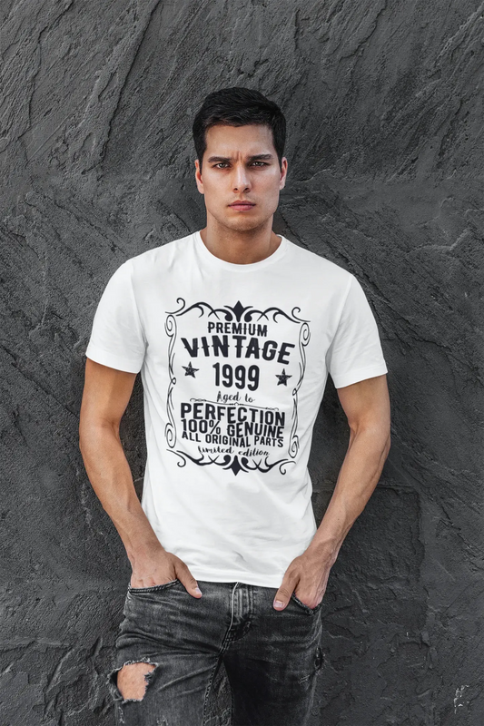 Premium Vintage Jahr 1999, Weiß, Kurzarm-Rundhals-T-Shirt für Herren, Geschenk-T-Shirt 00349