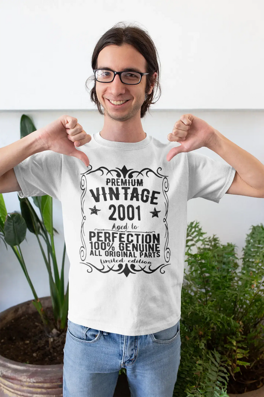 Premium Vintage Jahr 2001, Weiß, Kurzarm-Rundhals-T-Shirt für Herren, Geschenk-T-Shirt 00349