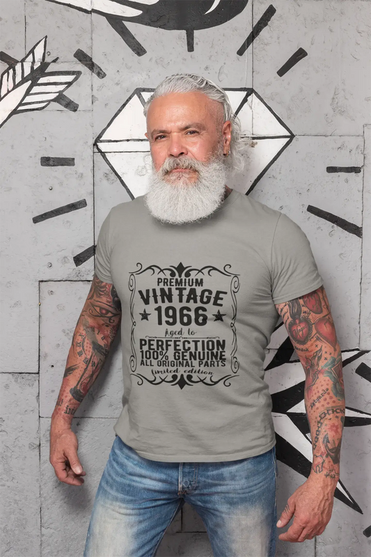 Premium Vintage année 1966, gris, T-shirt à manches courtes et col rond pour hommes, t-shirt cadeau 00366