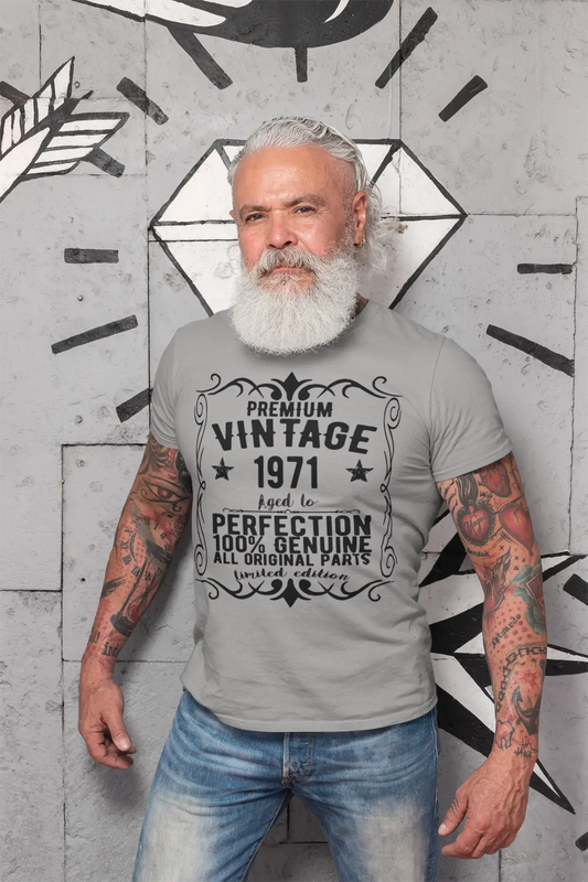 Premium Vintage année 1971, gris, T-shirt à manches courtes et col rond pour hommes, t-shirt cadeau 00366
