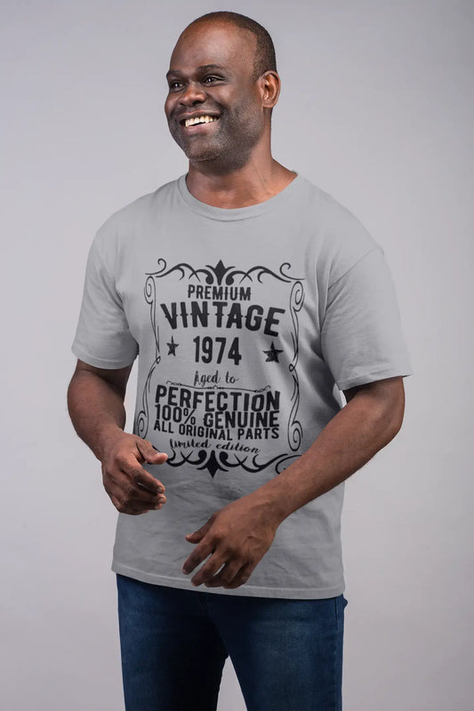 Premium Vintage année 1974, gris, T-shirt à manches courtes et col rond pour hommes, t-shirt cadeau 00366