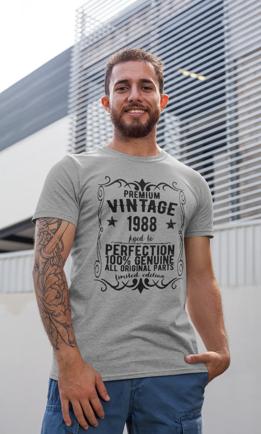 Premium Vintage année 1988, gris, T-shirt à manches courtes et col rond pour hommes, t-shirt cadeau 00366