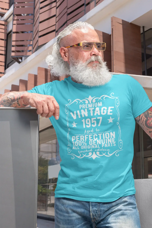 Premium Vintage Année 1957, Bleu, T-shirt à manches courtes et col rond pour homme, t-shirt cadeau 00367