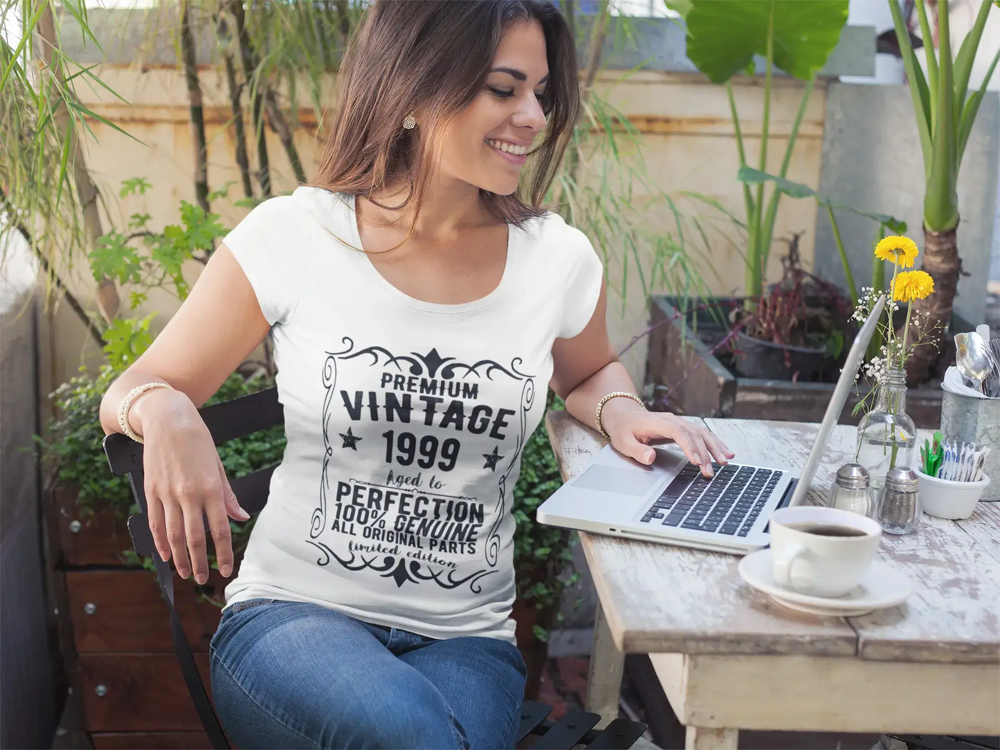 Premium Vintage Year 1999, White, Women's Short Sleeve Round Neck T-shirt, gift t-shirt 00368