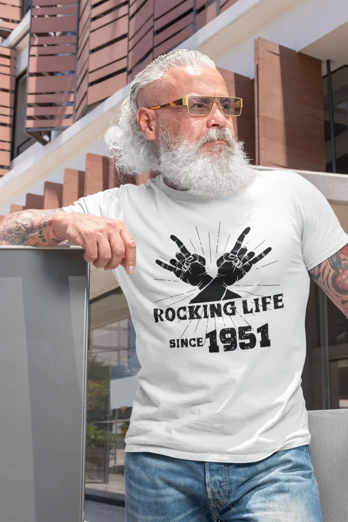 Rocking Life Since 1951 Herren T-Shirt Weiß Geburtstagsgeschenk 00400