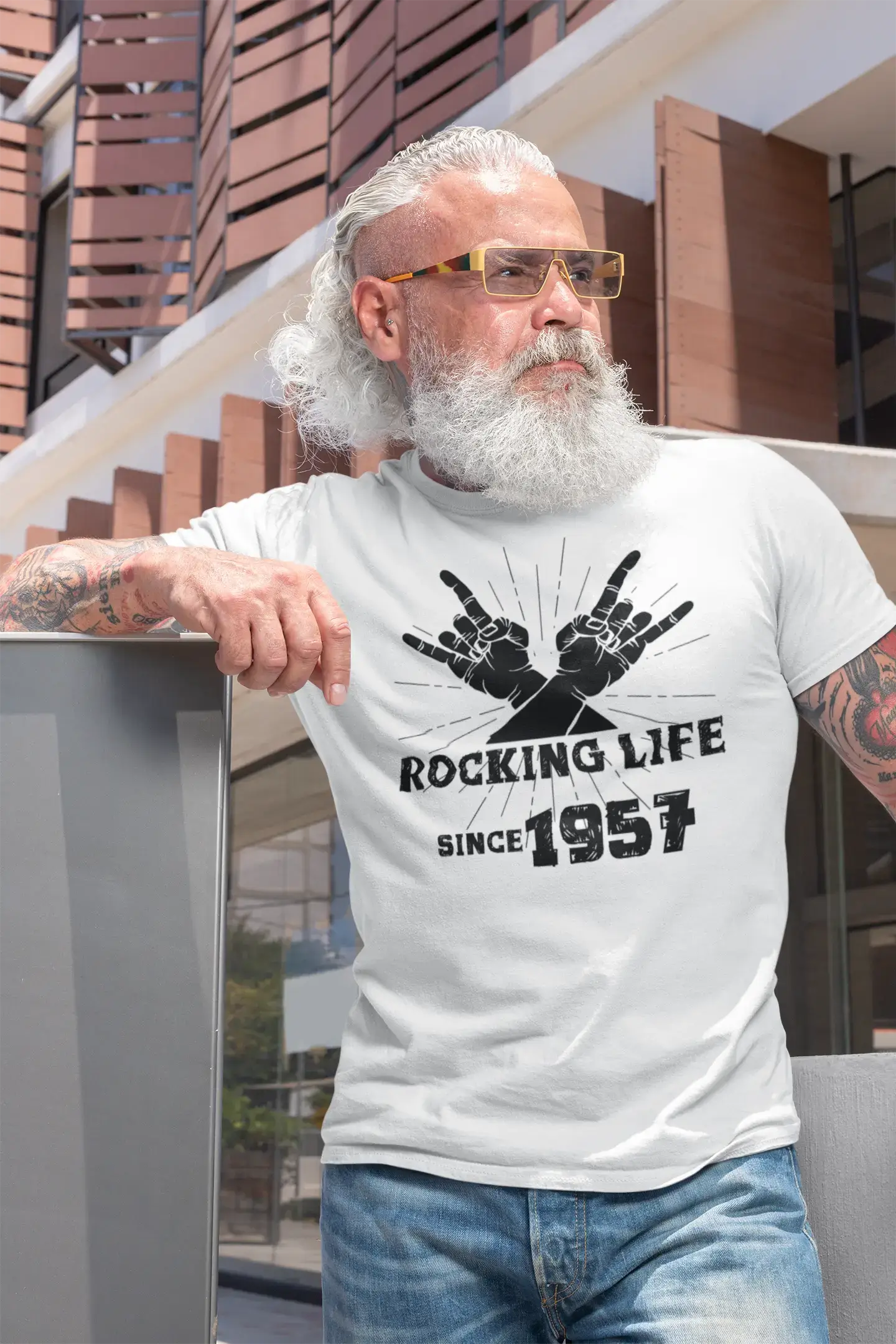 Rocking Life Since 1957 Men's T-shirt Blanc Anniversaire Cadeau 00400