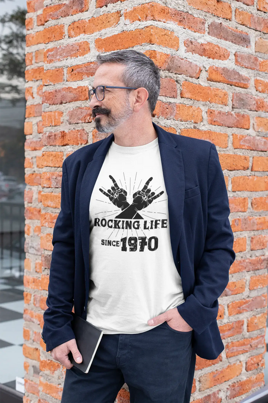 Rocking Life Since 1970 Men's T-shirt Blanc Anniversaire Cadeau 00400