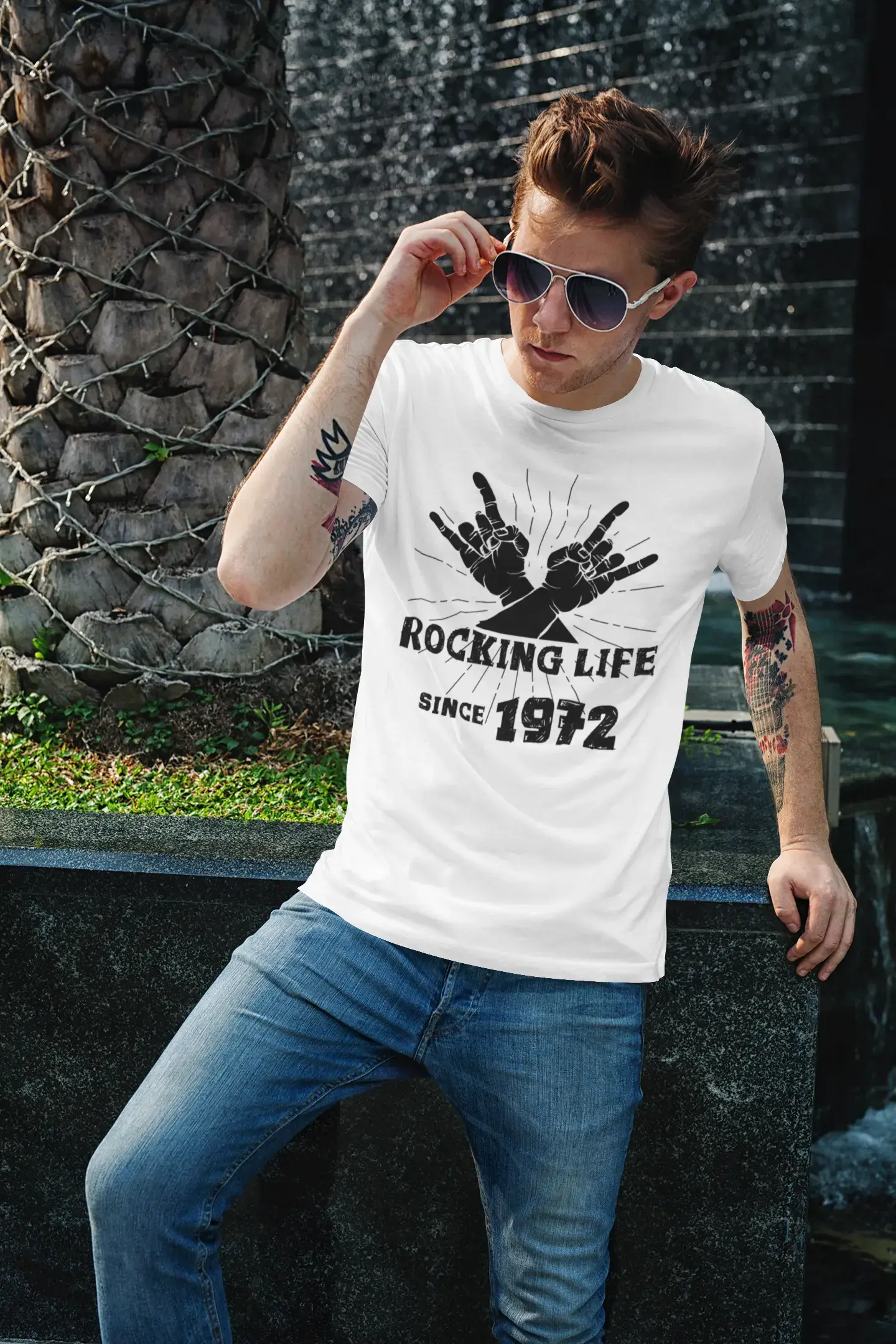 Rocking Life Since 1972 Men's T-shirt Blanc Anniversaire Cadeau 00400
