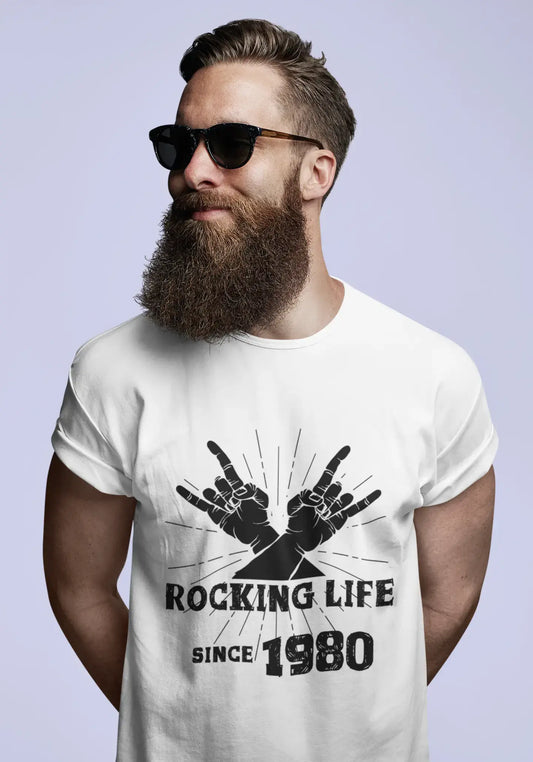 Rocking Life Since 1980 Men's T-shirt Blanc Anniversaire Cadeau 00400