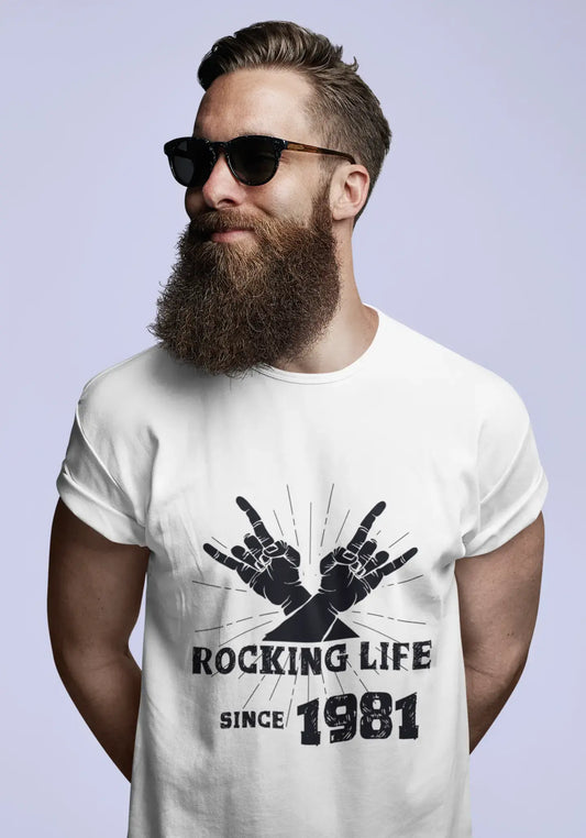 Rocking Life Since 1981 Men's T-shirt Blanc Anniversaire Cadeau 00400