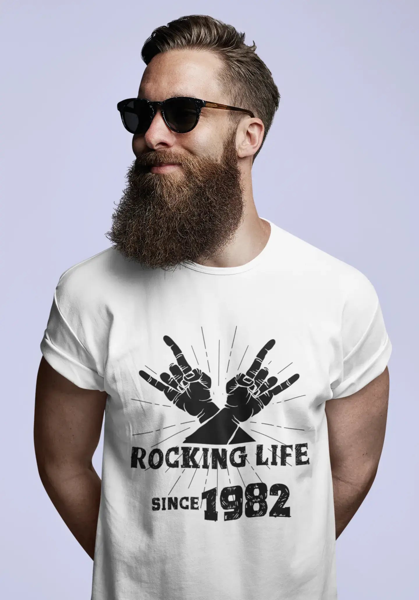 Rocking Life Since 1982 Men's T-shirt Blanc Anniversaire Cadeau 00400