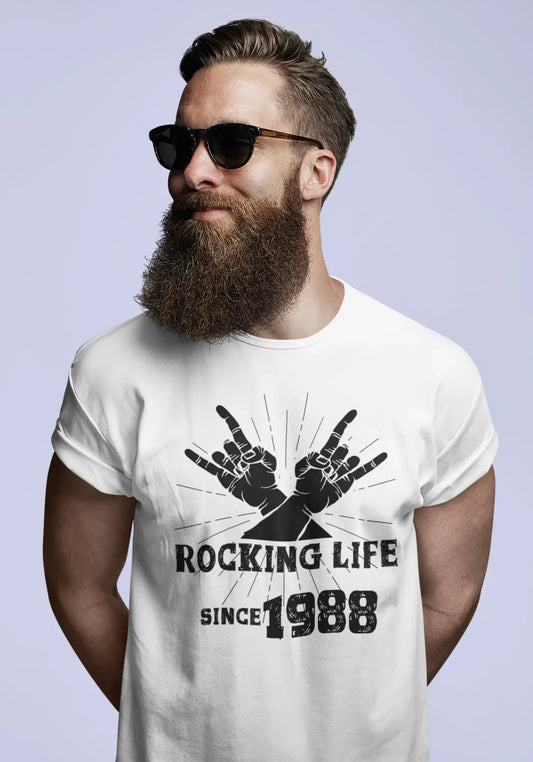 Rocking Life Since 1988 Men's T-shirt Blanc Anniversaire Cadeau 00400