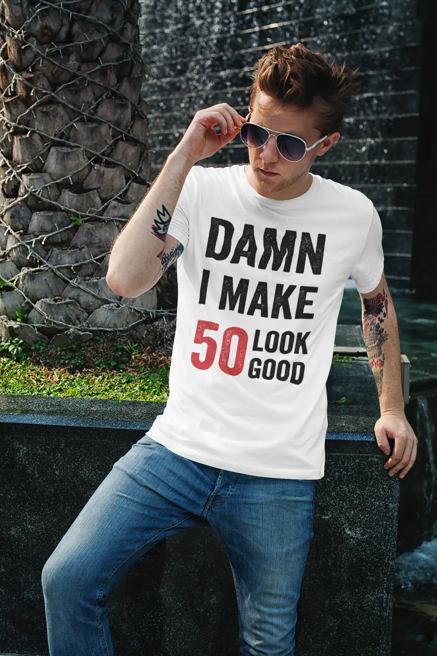 Damn I Make 50 Look Good Herren-T-Shirt, Weiß, Geschenk zum 50. Geburtstag, 00409